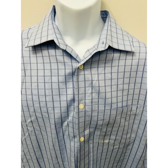 Pronto Uomo Men's Blue Check Plaid Non Iron Dress Shirt 17 36/37 Tall - Picture 1 of 5
